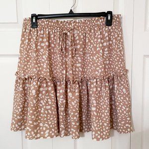Relipop Tan Leopard Tiered Mini Skater Skirt